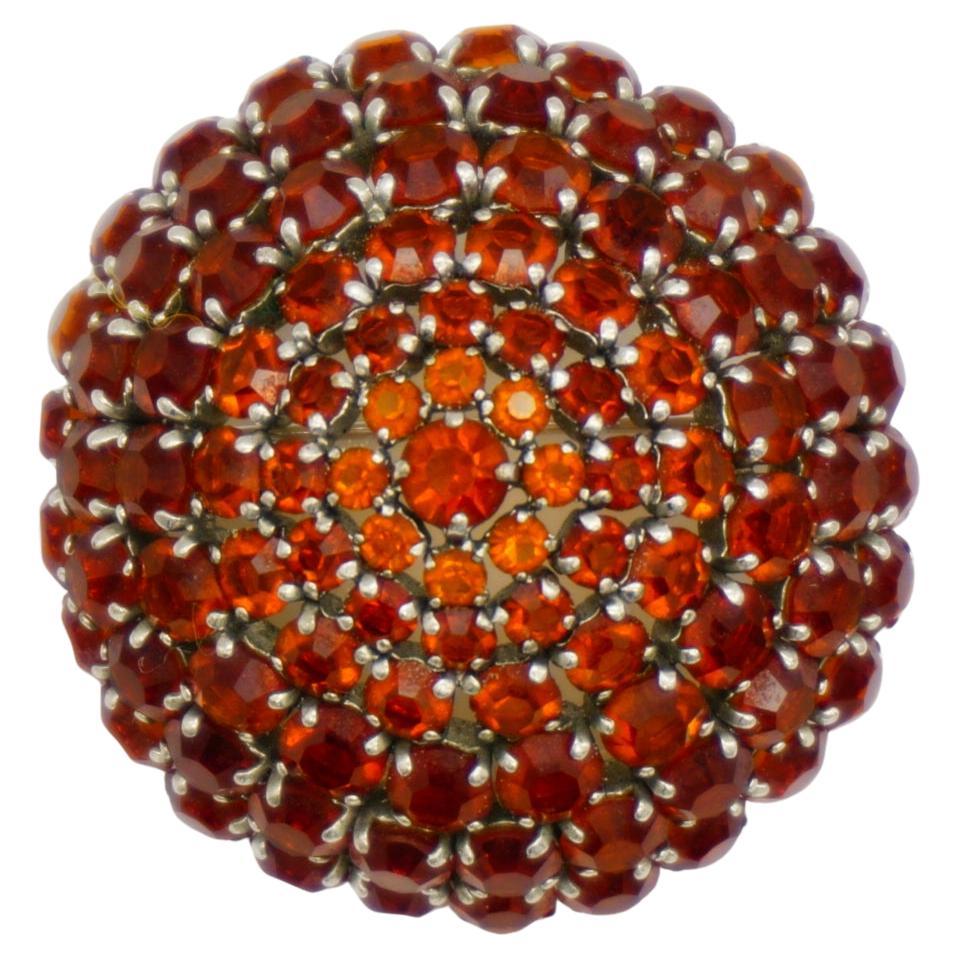Christian Dior 1961 Vintage Citrine Amber Whole Crystal Round Dome Layer Brooch