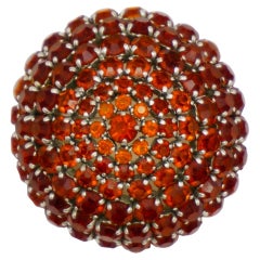 Christian Dior 1961 Vintage Orange Citrine Crystals Silver Domed Chunky Brooch
