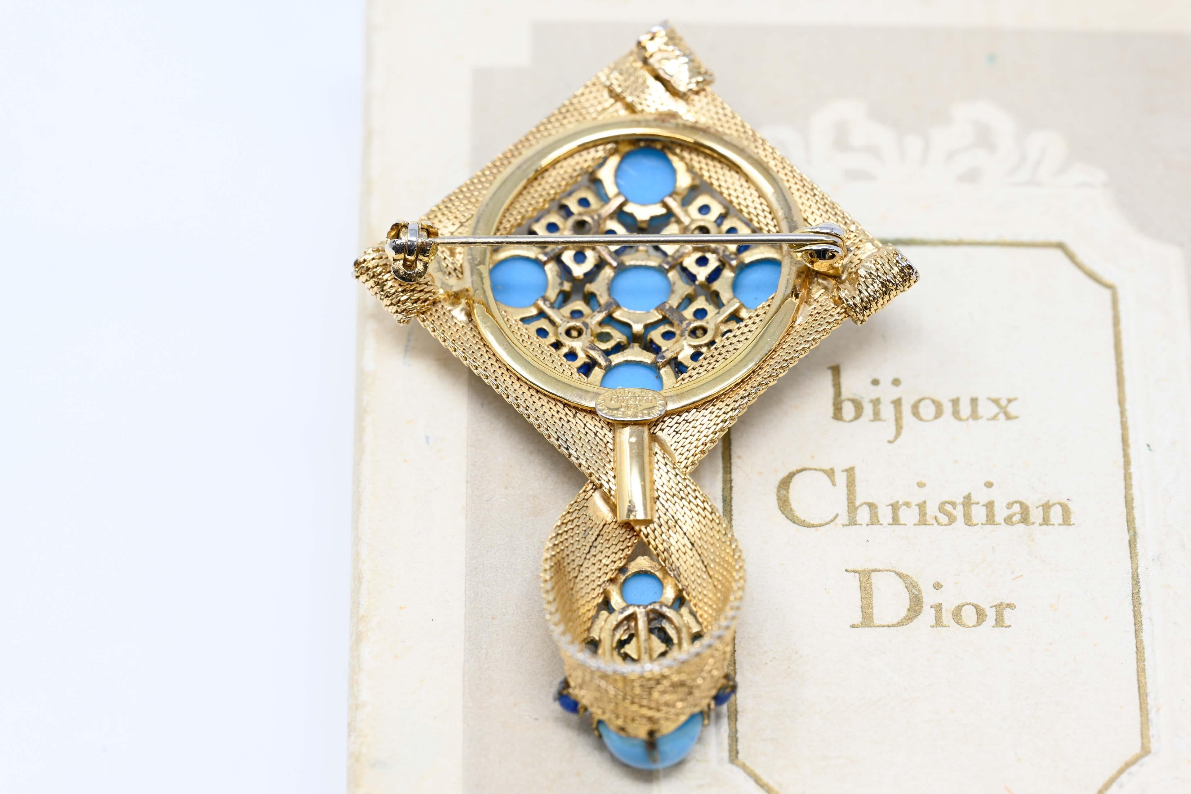 Art Deco Christian Dior 1962 Blue Cabochon Brooch For Sale