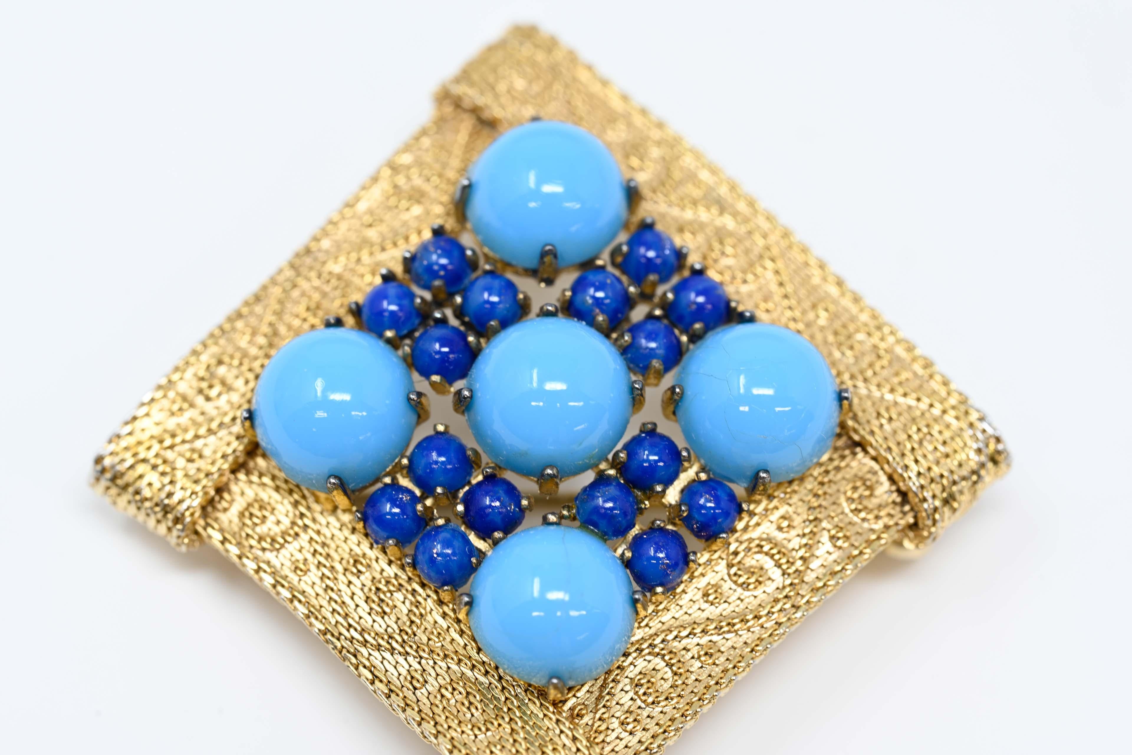 Christian Dior 1962 Blue Cabochon Brooch For Sale 2