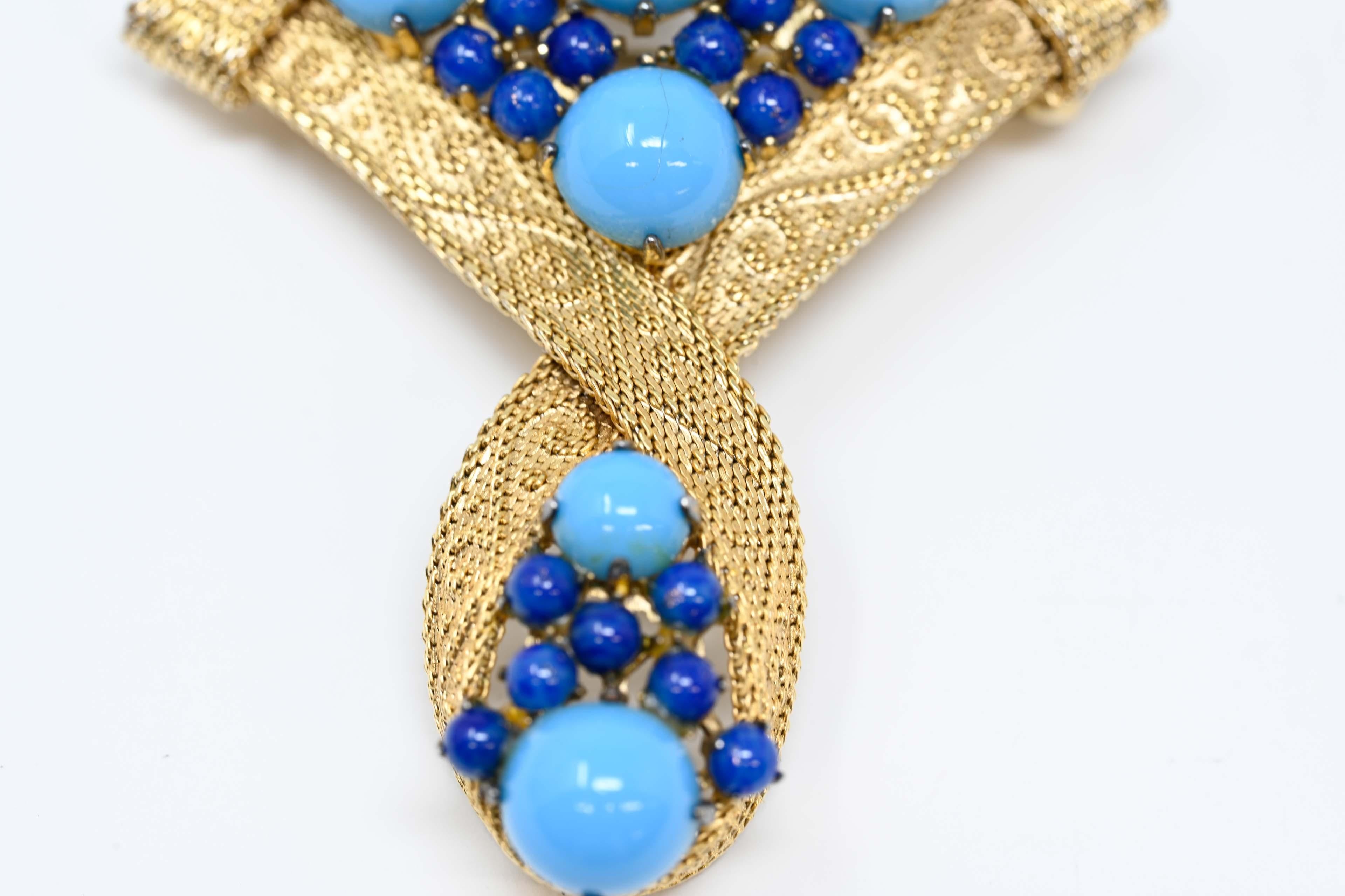 Christian Dior 1962 Blue Cabochon Brooch For Sale 3