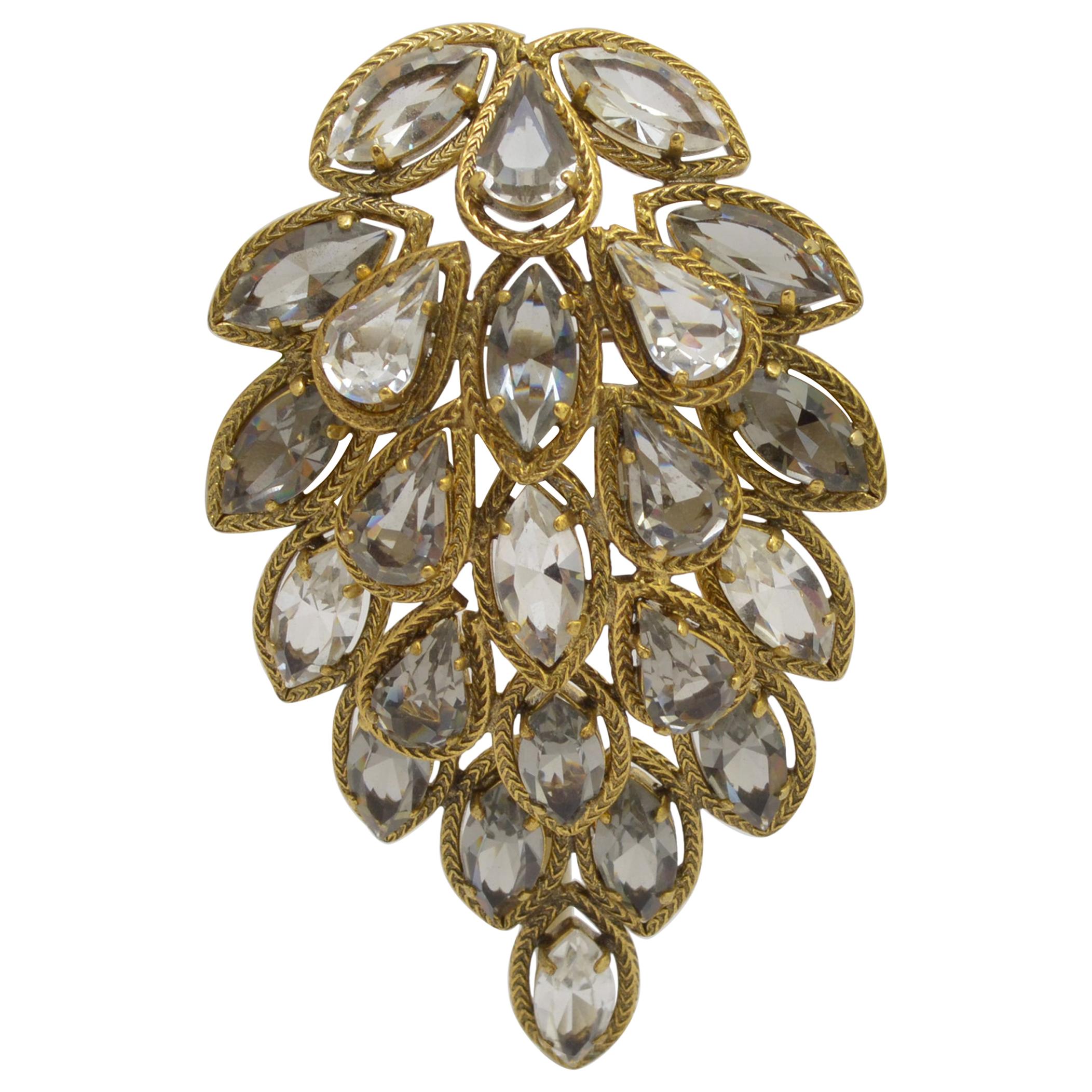 Christian Dior 1962 Vintage Crystal Leaf Brooch