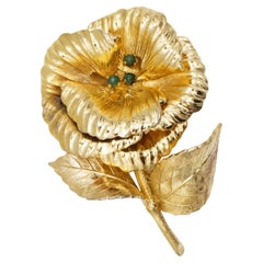 Christian Dior 1963 GROSSE: spilla importante in oro con grande rosa verde e fiore di peonia
