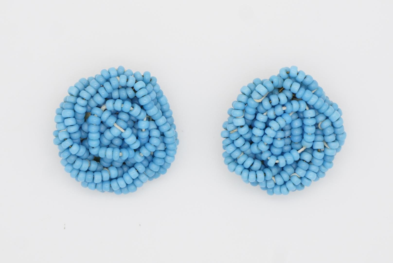 Christian Dior 1963 Vintage Beads Aqua Light Blue Twist Knot Circle Earrings 1
