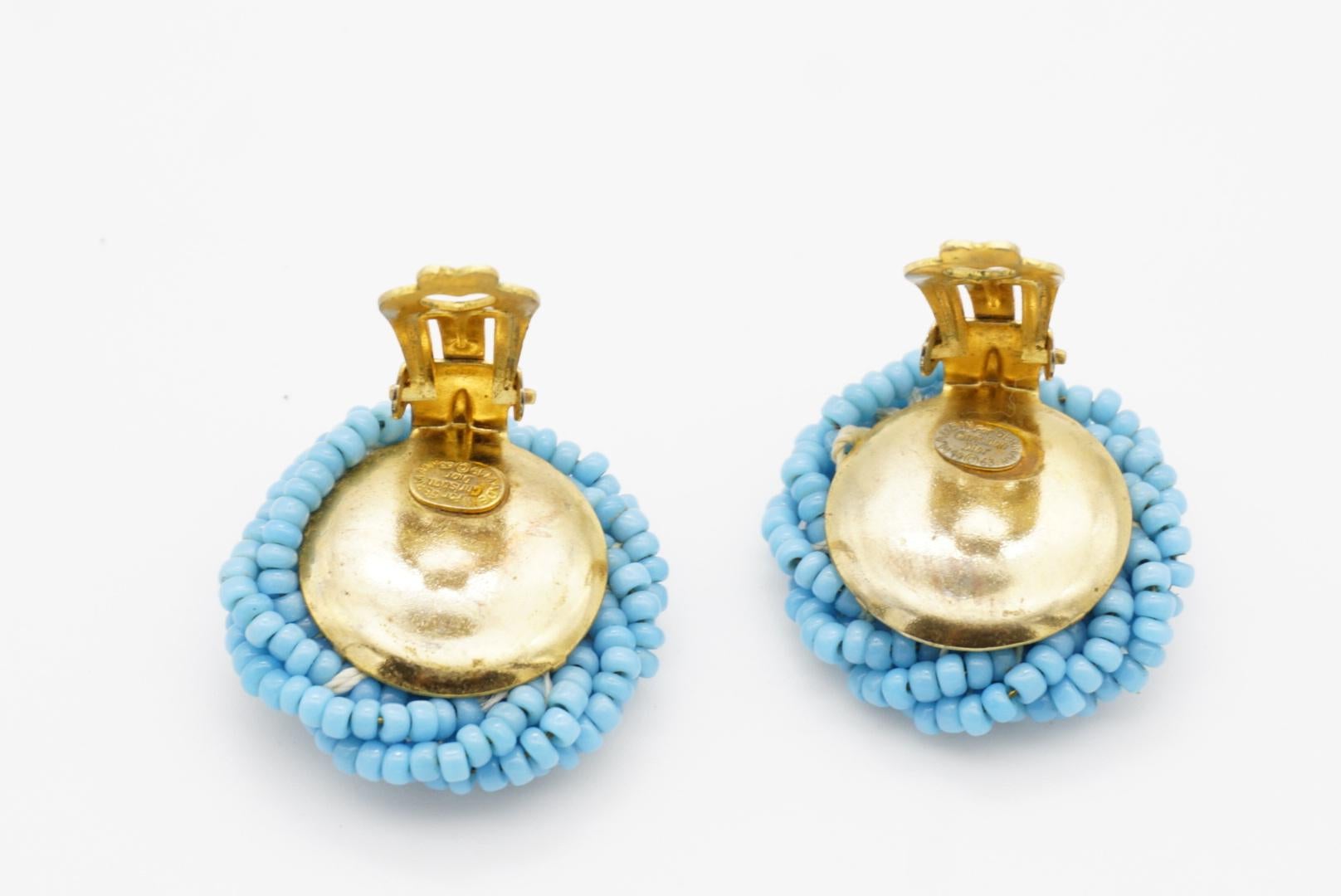 Christian Dior 1963 Vintage Beads Aqua Light Blue Twist Knot Circle Earrings 4