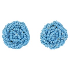 Christian Dior 1963 Vintage Beads Light Blue Woven Twist Knot Circle Earrings