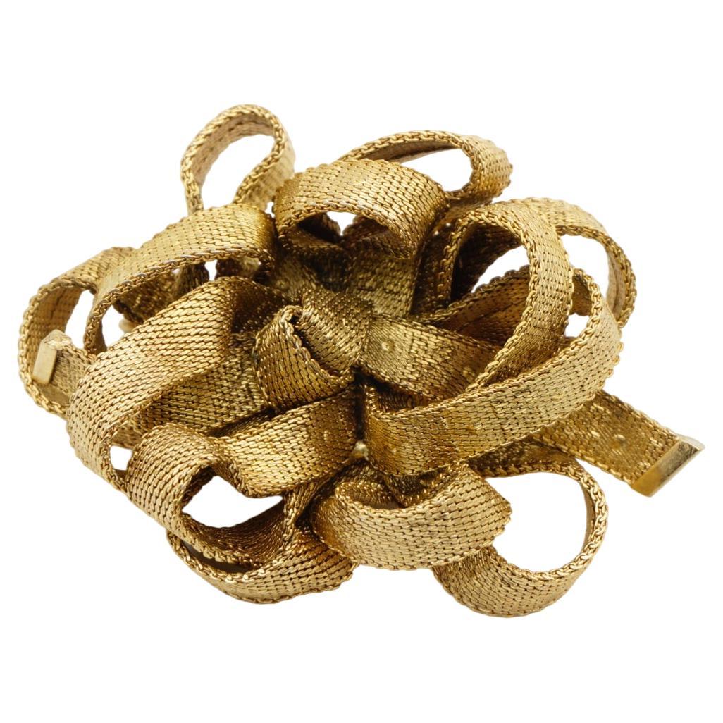 Christian Dior 1964 Vintage 3D Vivid Mesh Knit Ribbon Bow Rose Flower Brooch