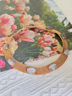 Christian Dior 1964 Vintage Grey Oval Moonstone Mesh Woven Necklace