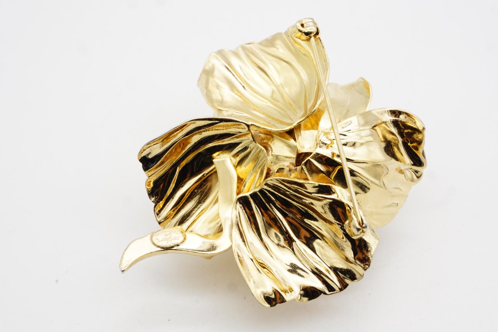 Christian Dior 1964 Vintage Large 3D Blossom Rose Flourish Flower Gold Brooch For Sale 7