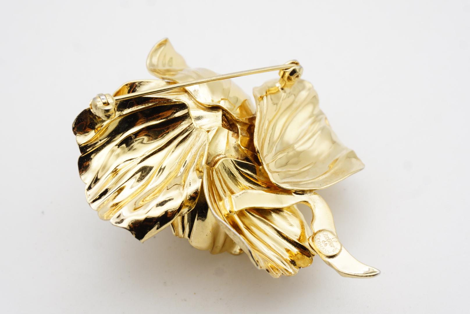 Christian Dior 1964 Vintage Large 3D Blossom Rose Flourish Flower Gold Brooch For Sale 8