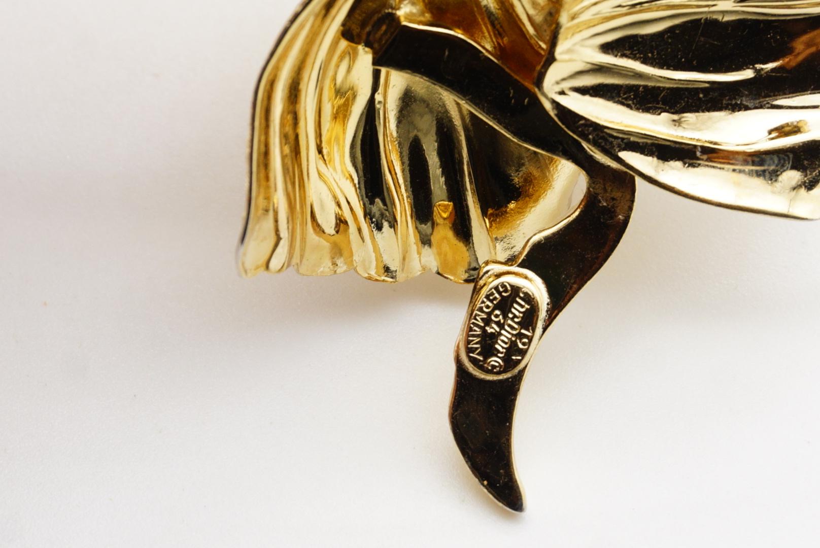 Christian Dior 1964 Vintage Large 3D Blossom Rose Flourish Flower Gold Brooch For Sale 9