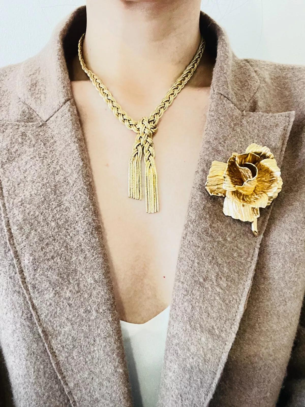 Christian Dior 1964 Vintage Large 3D Blossom Rose Flourish Flower Gold Brooch For Sale 2