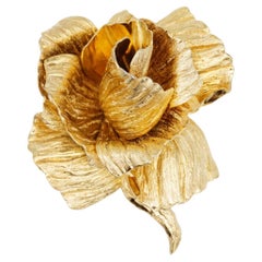 Christian Dior 1964 Vintage Large Gold Flower 3D Blossom Rose Flourish Brooch
