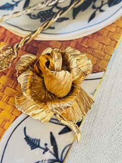Christian Dior 1964 Vintage Large Vivid Rose Blossom Flower Layers Gold Brooch