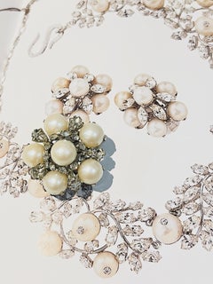 Christian Dior 1965 Haute Couture Iconic White Pearls Crystals Domed Brooch