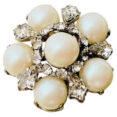 Christian Dior 1965 Haute Couture Iconic White Pearls Crystals Domed Brooch