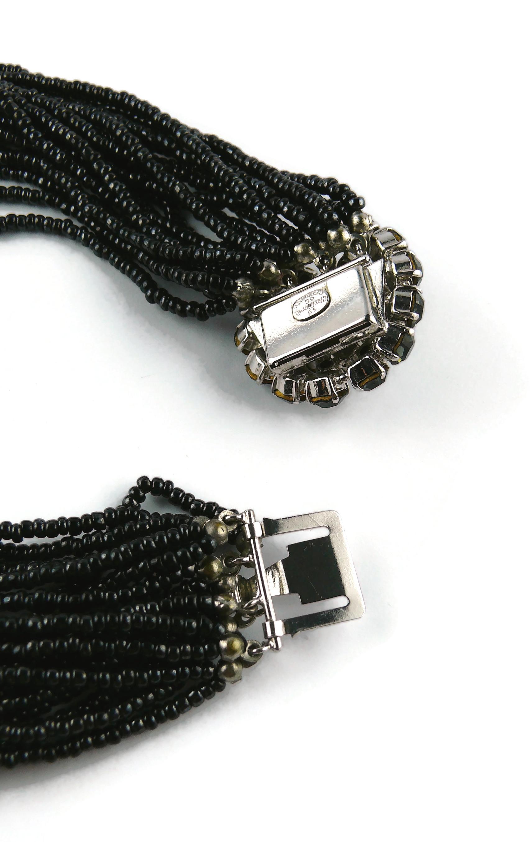 Christian Dior 1965 Multistrand Black Bead and Crystal Dome Collar Necklace For Sale 7