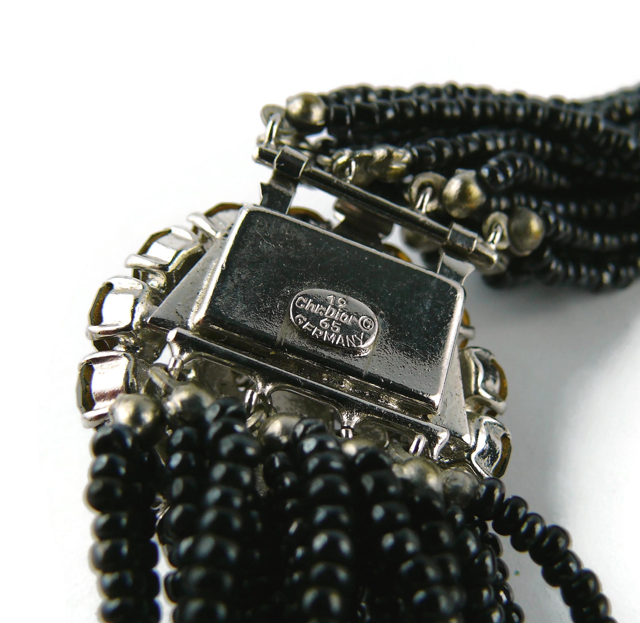 Christian Dior 1965 Multistrand Black Bead and Crystal Dome Collar Necklace For Sale 8