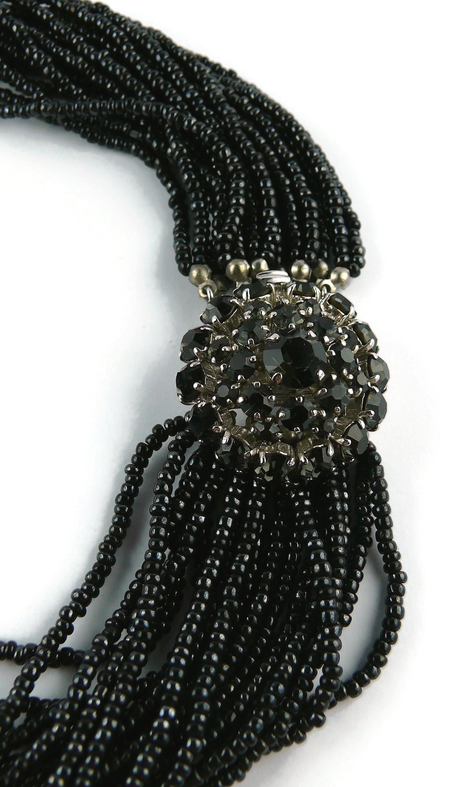 Women's Christian Dior 1965 Multistrand Black Bead and Crystal Dome Collar Necklace For Sale