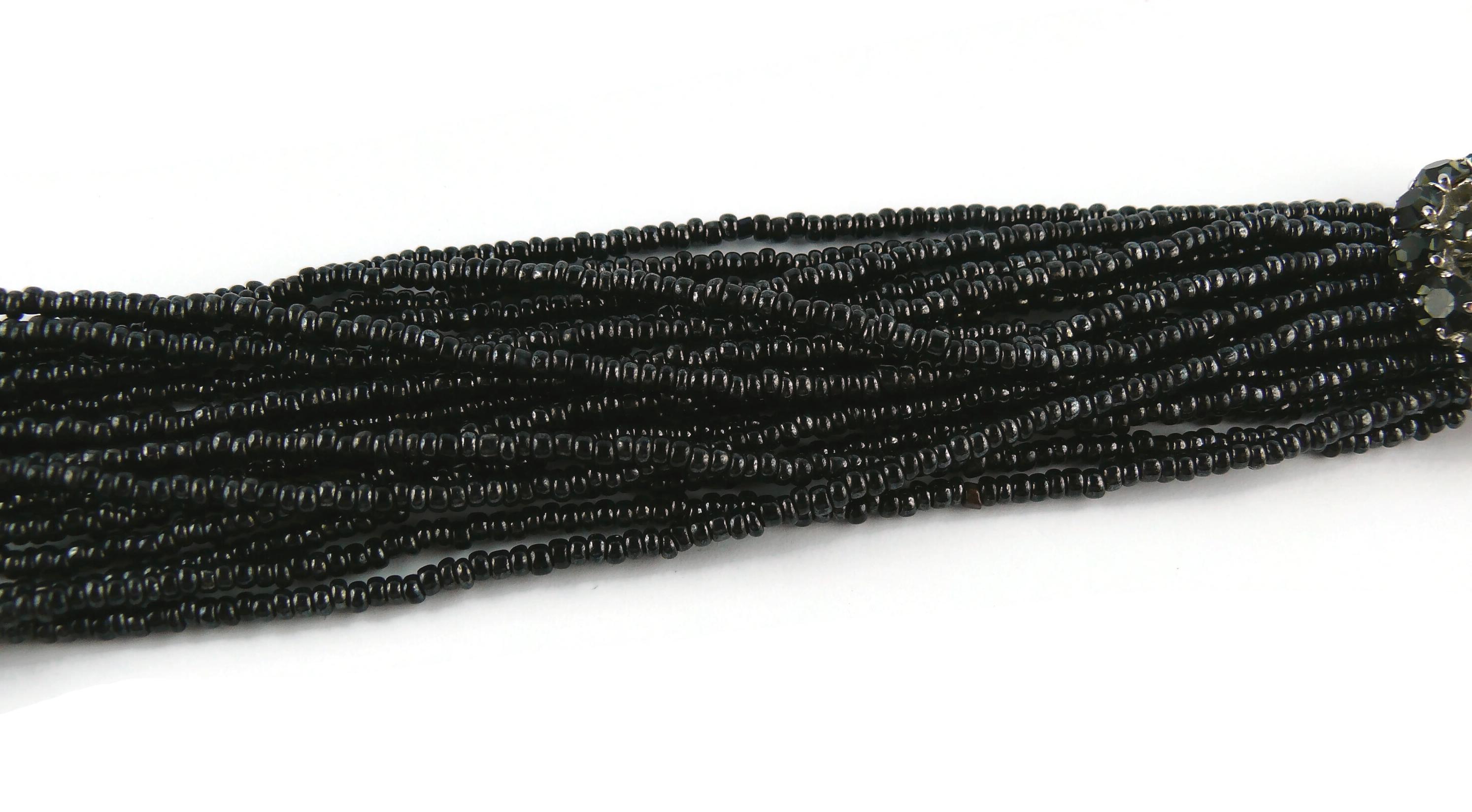 Christian Dior 1965 Multistrand Black Bead and Crystal Dome Collar Necklace For Sale 1