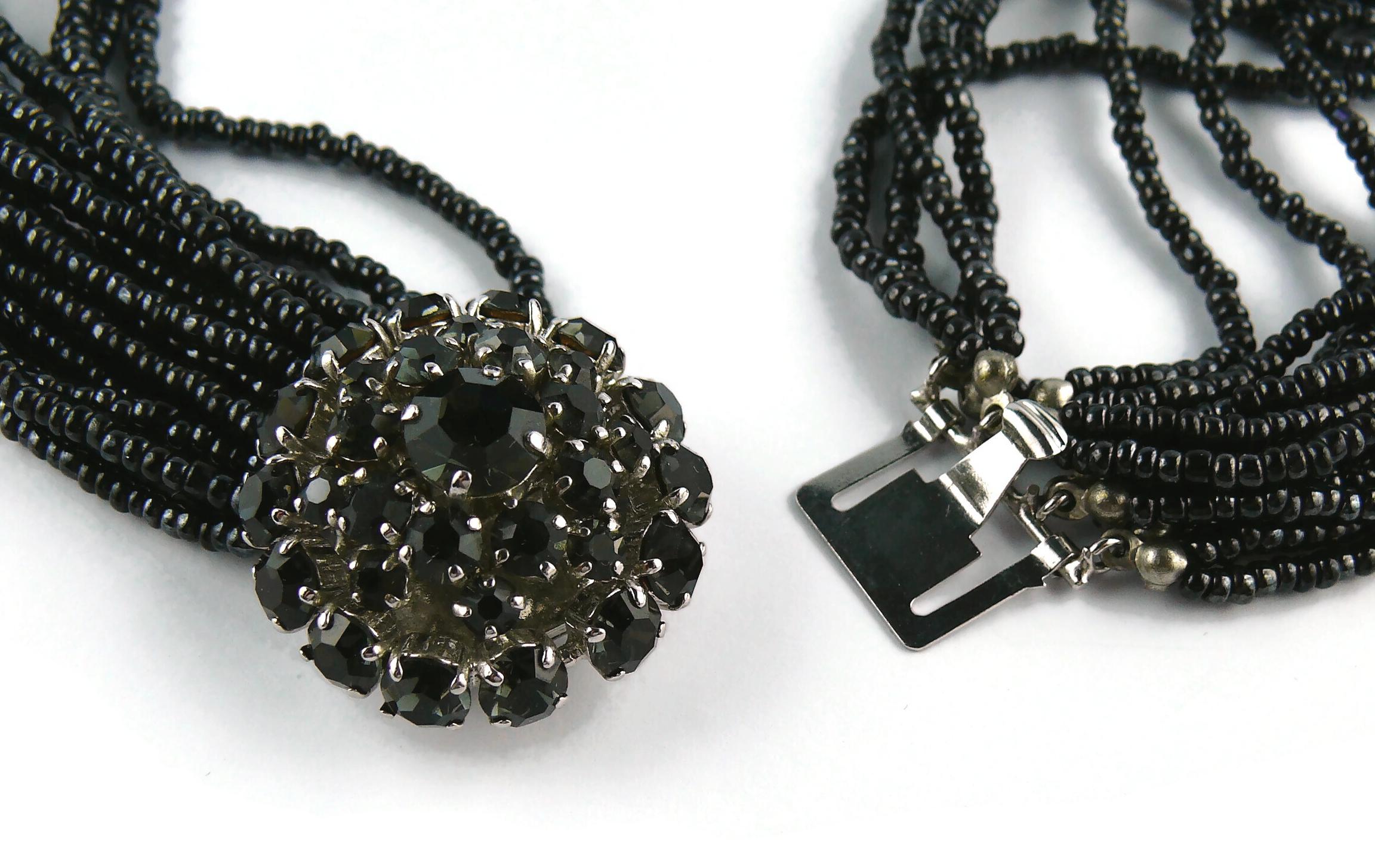Christian Dior 1965 Multistrand Black Bead and Crystal Dome Collar Necklace For Sale 5