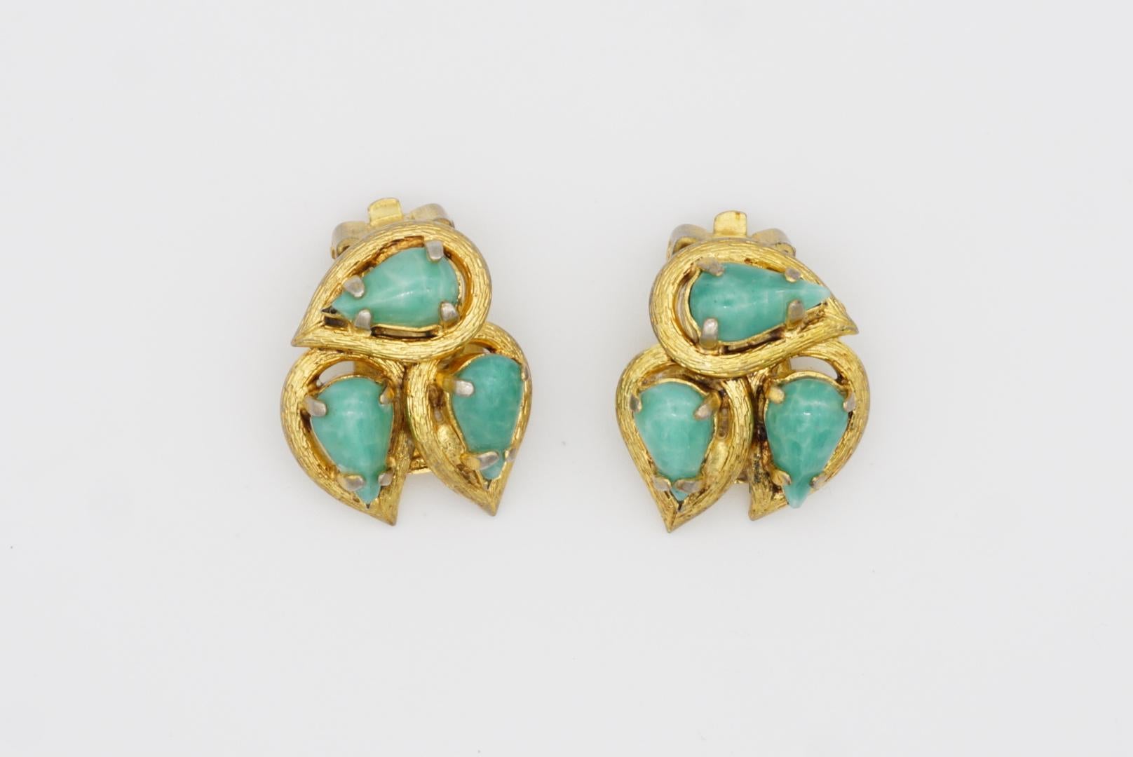 Christian Dior 1965 Vintage Emerald Jade Green Trio Water Tear Drops Earrings For Sale 5