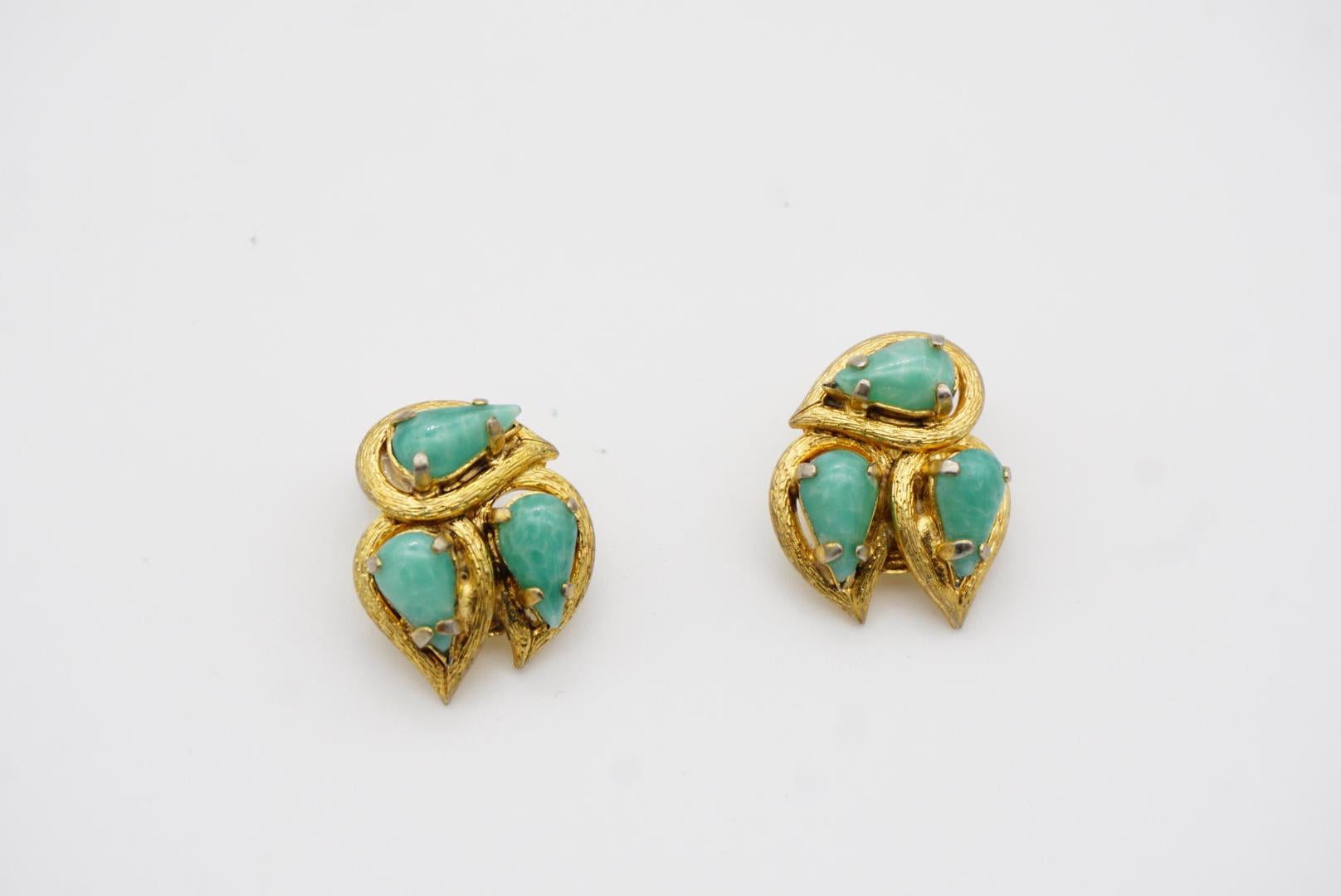 Christian Dior 1965 Vintage Emerald Jade Green Trio Water Tear Drops Earrings For Sale 6