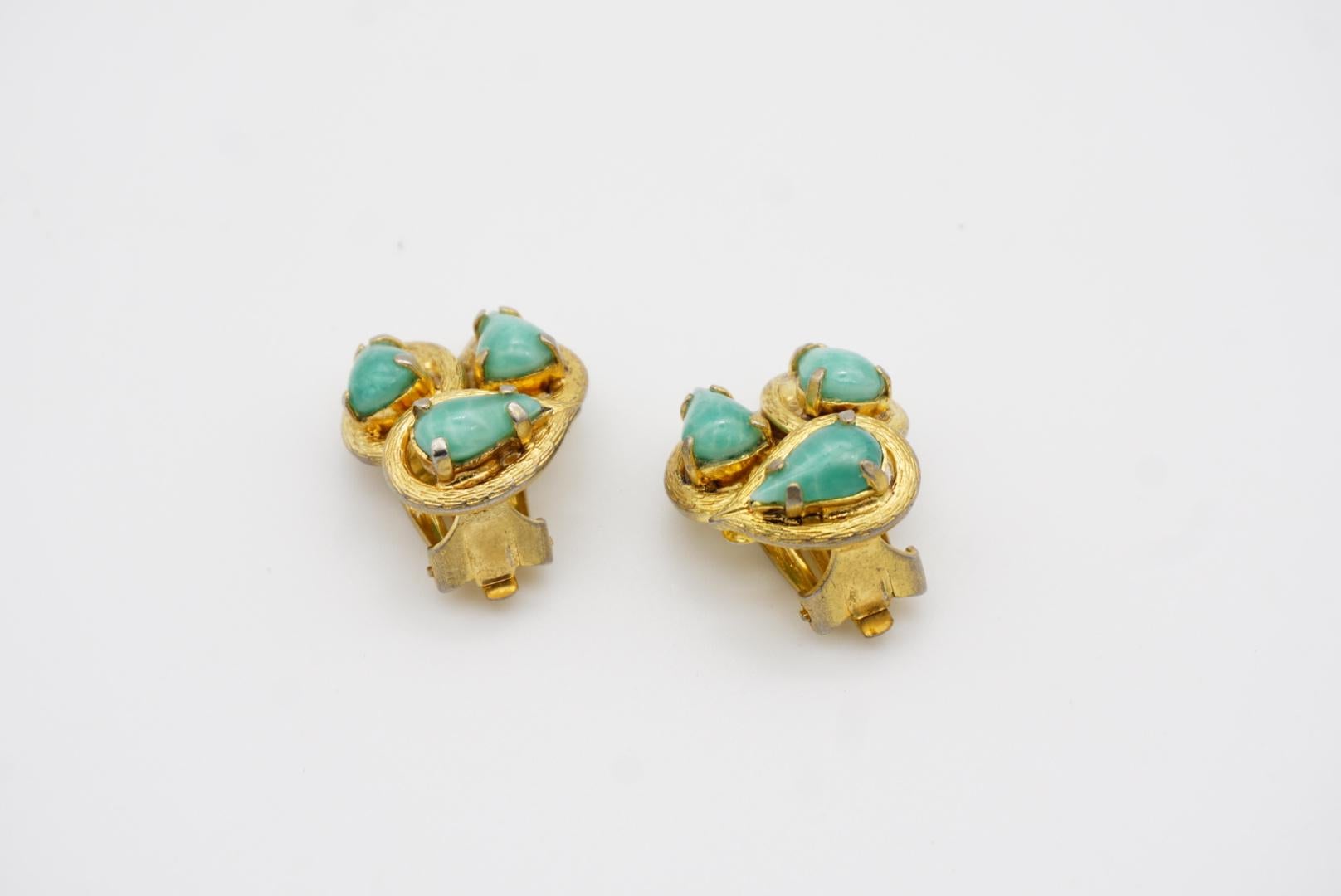 Christian Dior 1965 Vintage Emerald Jade Green Trio Water Tear Drops Earrings For Sale 8