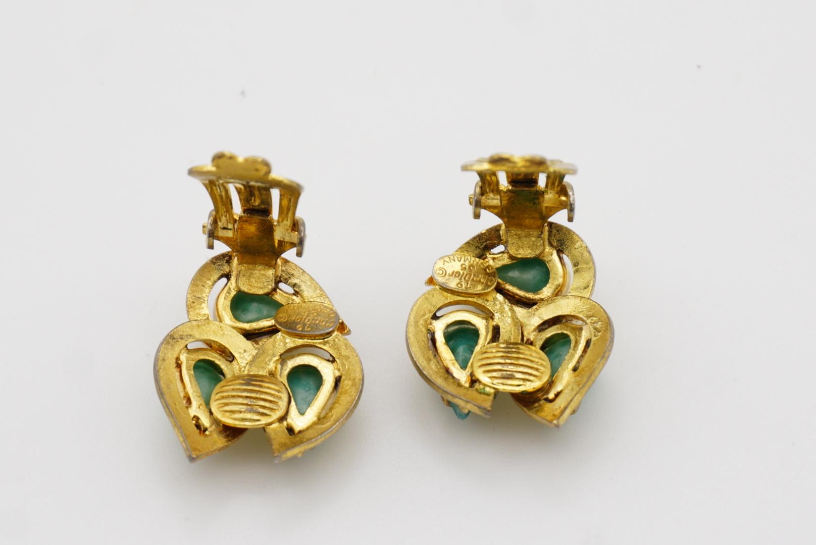 Christian Dior 1965 Vintage Emerald Jade Green Trio Water Tear Drops Earrings For Sale 10