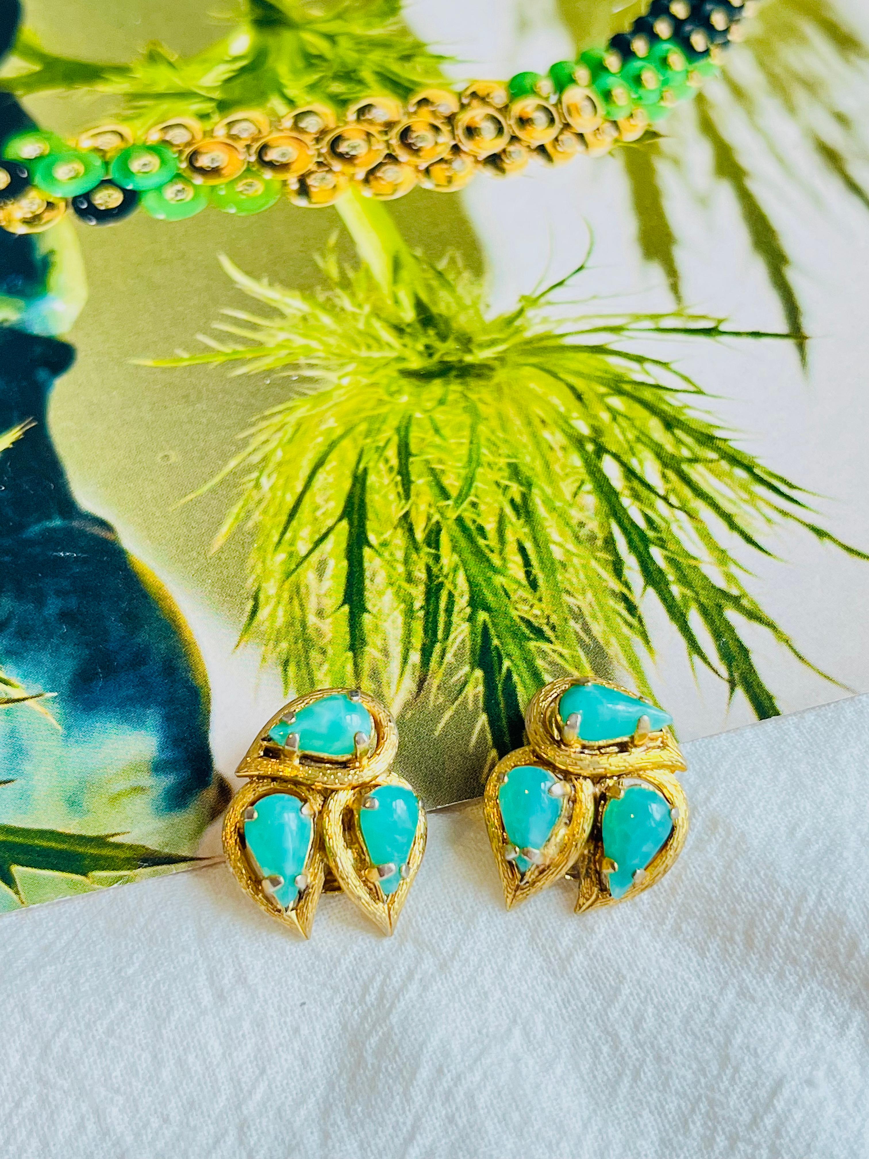 Art Deco Christian Dior 1965 Vintage Emerald Jade Green Trio Water Tear Drops Earrings For Sale
