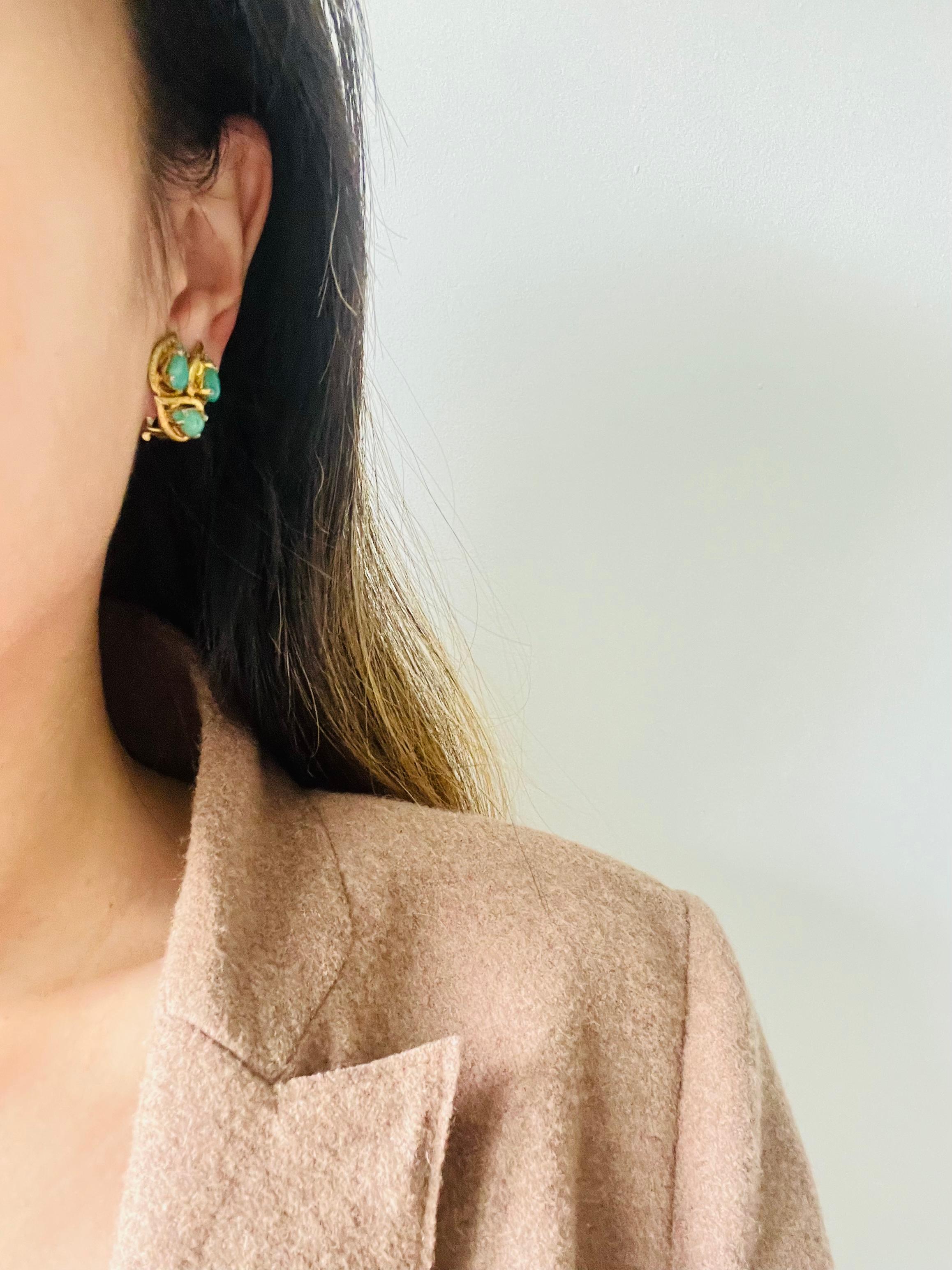 Christian Dior 1965 Vintage Emerald Jade Green Trio Water Tear Drops Earrings For Sale 2