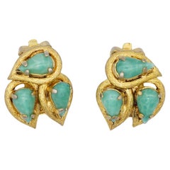 Christian Dior 1965 Vintage Jade Emerald Green Water Tear Drops Trio Earrings