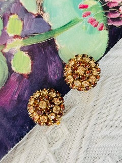 Pendientes vintage de Christian Dior de 1965, raros, de color marrón citrino, redondos y abombados, con varias capas