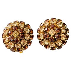 Christian Dior 1965 Vintage Rare Citrine Brown Layer Round Domed Earrings