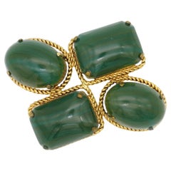 Christian Dior 1966 Vintage Four Dark Green Emerald Oval Rectangle Gold Brooch