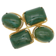 Christian Dior 1966 Vintage Grün Vier Dunkle Smaragde Oval Gold Rechteckige Brosche