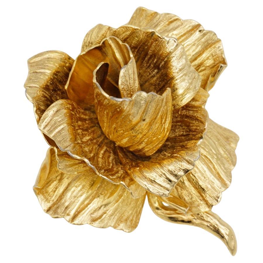 Christian Dior 1969 Vintage 3D Grande Flor Florido Flor Rosa Broche en venta