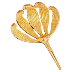 Christian Dior 1970 GROSSE Unisex Gold Leaf Five Petal Openwork Domed Brooch