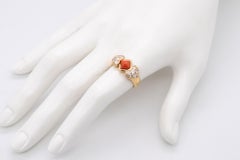 Christian Dior 1970 Paris Ring 18 Karats Gold with 1.96 Ctw Diamonds and Coral