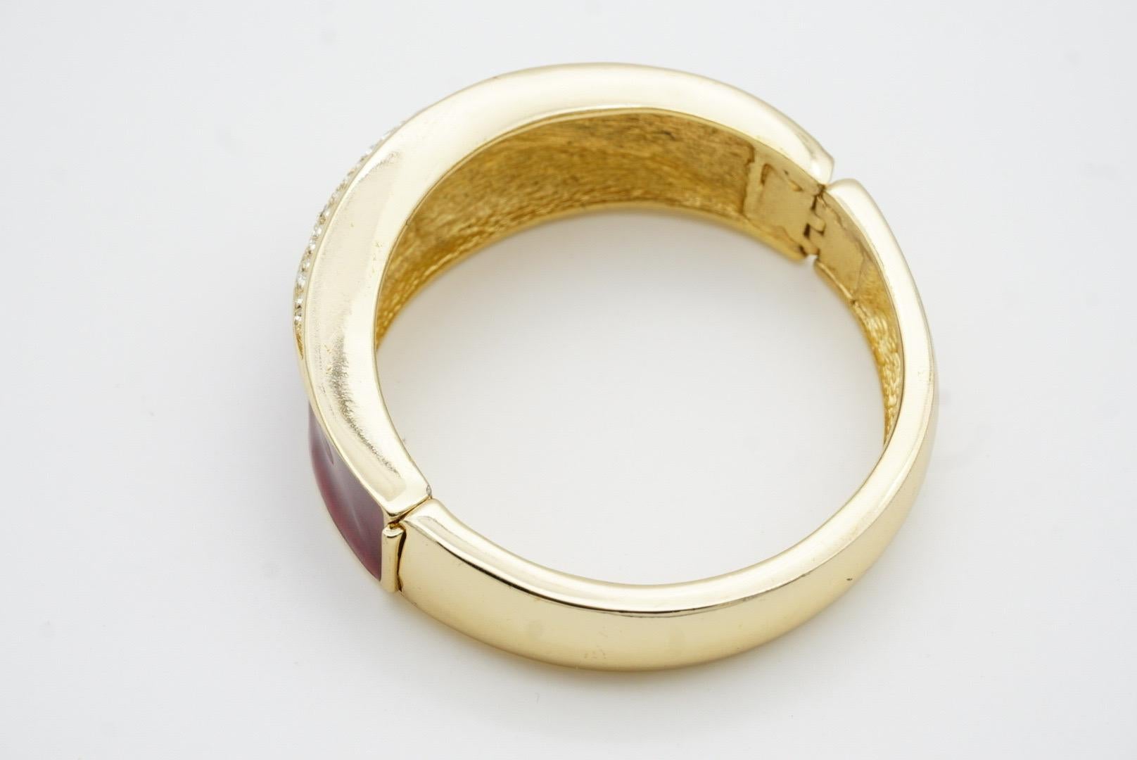 Christian Dior 1970s Bungundry Shining Crystals Manschette Cuff Bangle Bracelet For Sale 8