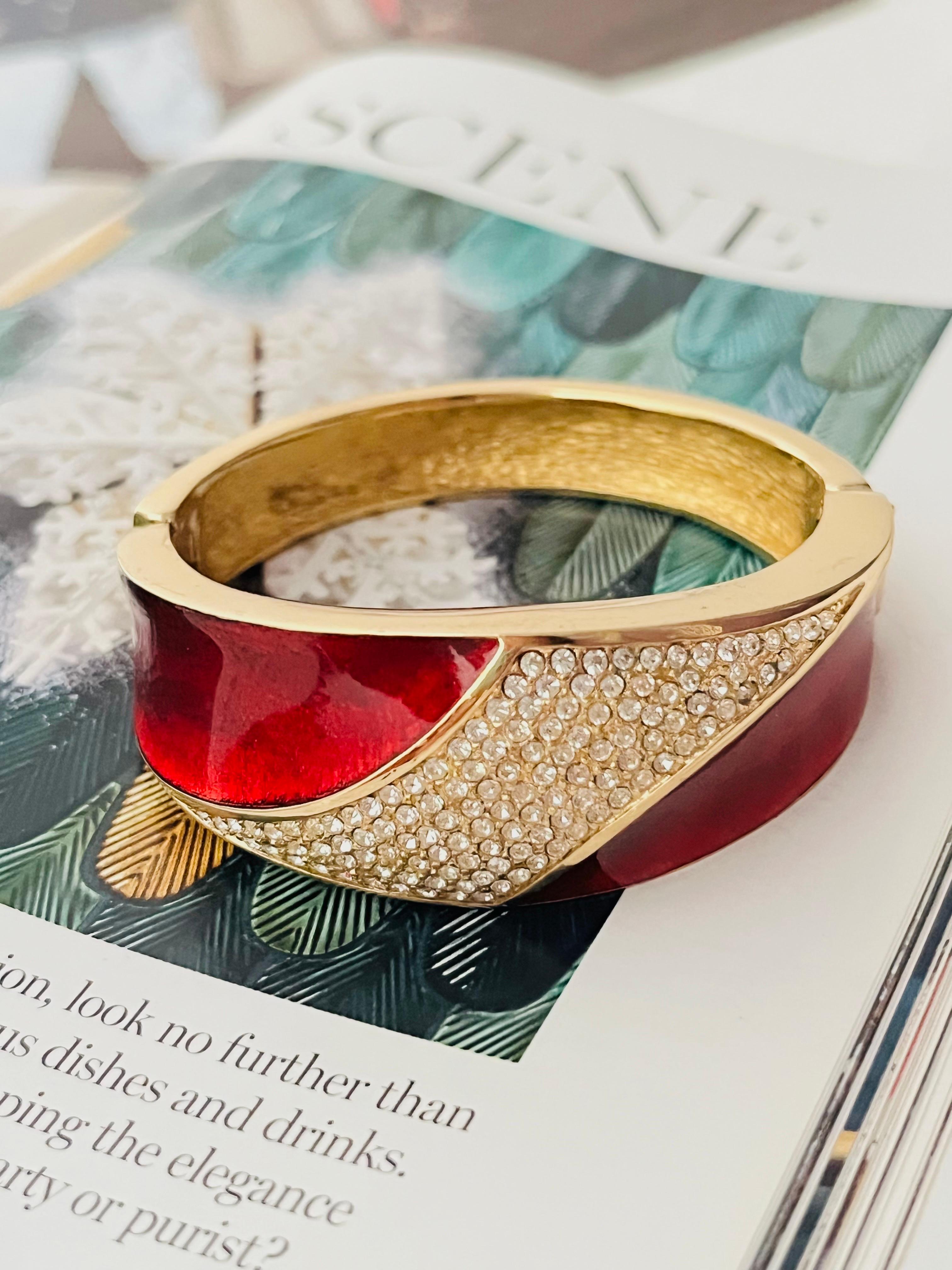 Women's or Men's Christian Dior 1970s Bungundry Shining Crystals Manschette Cuff Bangle Bracelet For Sale