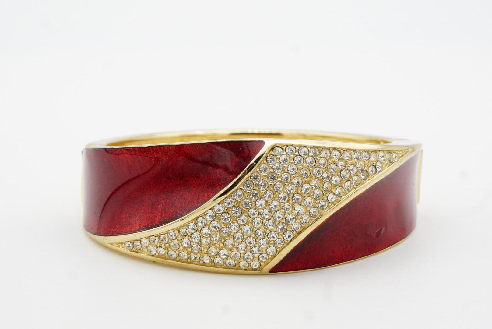 Christian Dior 1970s Bungundry Shining Crystals Manschette Cuff Bangle Bracelet For Sale 4