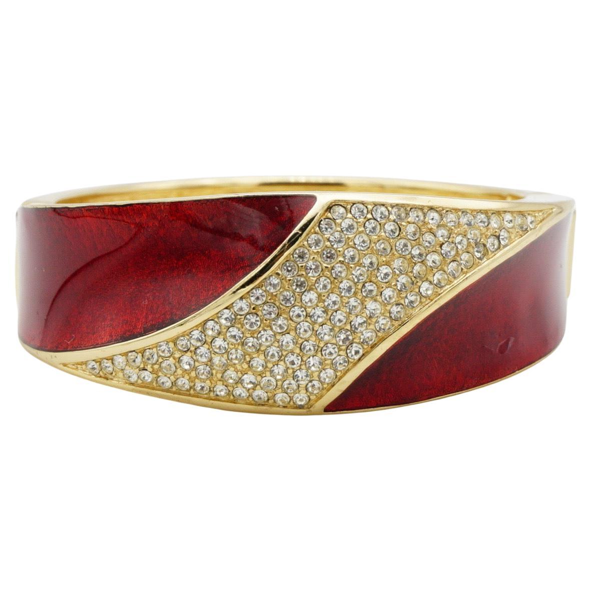 Christian Dior 1970s Bungundry Shining Crystals Manschette Cuff Bangle Bracelet For Sale