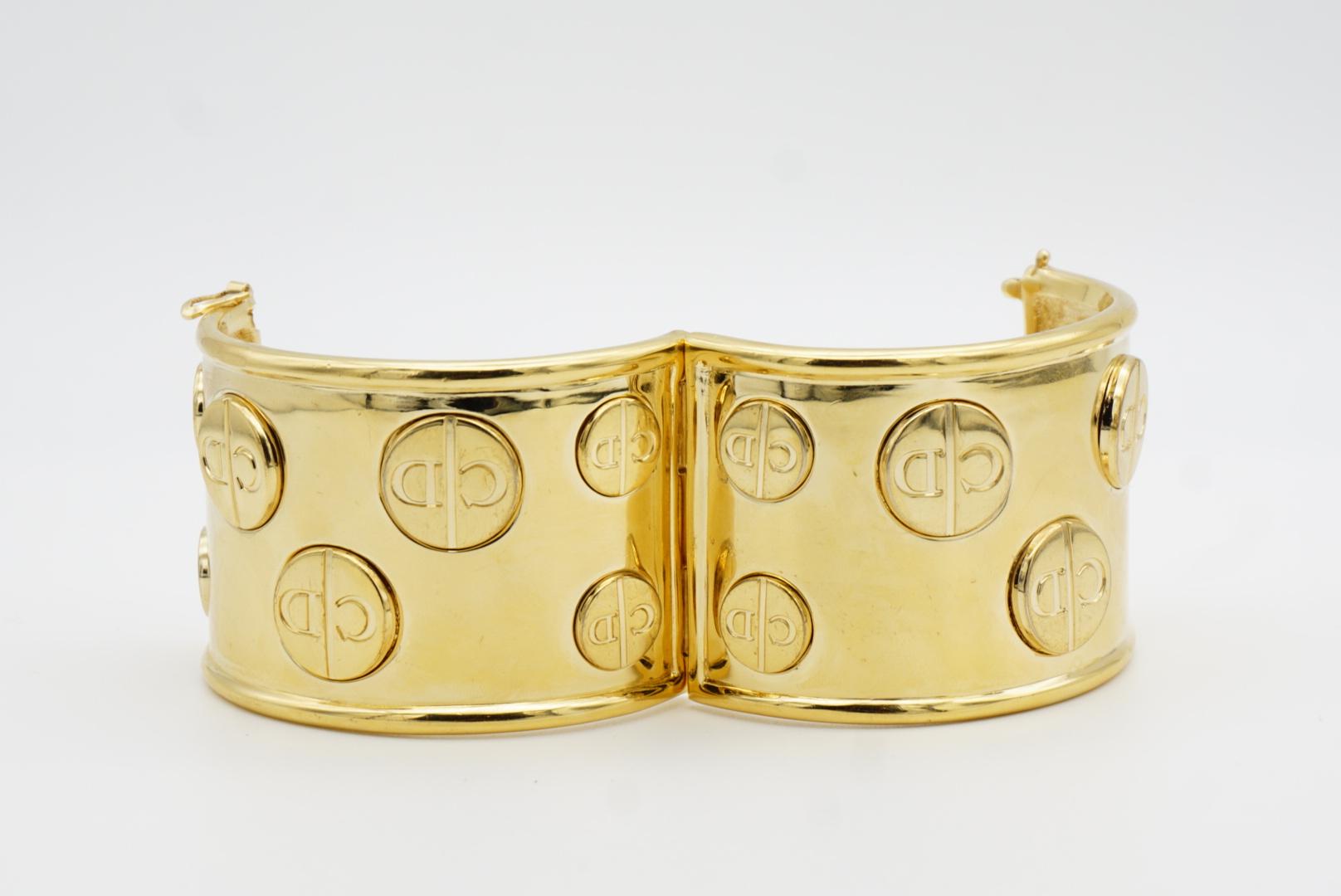 Christian Dior 1970s Circle All Logo CD Manschette Chunky Bangle Cuff Bracelet For Sale 8