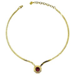 Vintage Christian Dior 1970s Gold Necklace with Purple Crystal