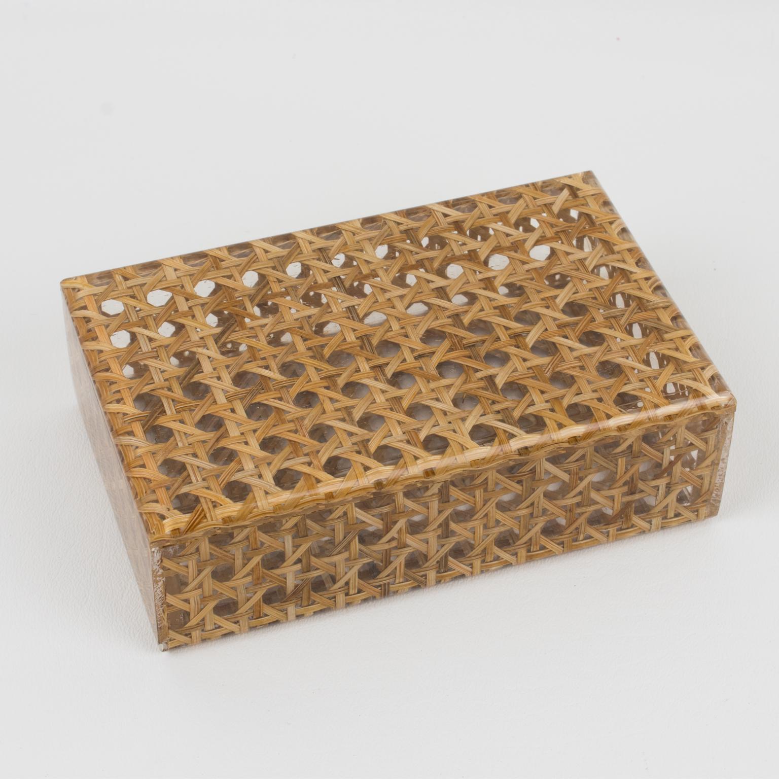 Mid-Century Modern Christian Dior 1970s Lucite and Rattan Box