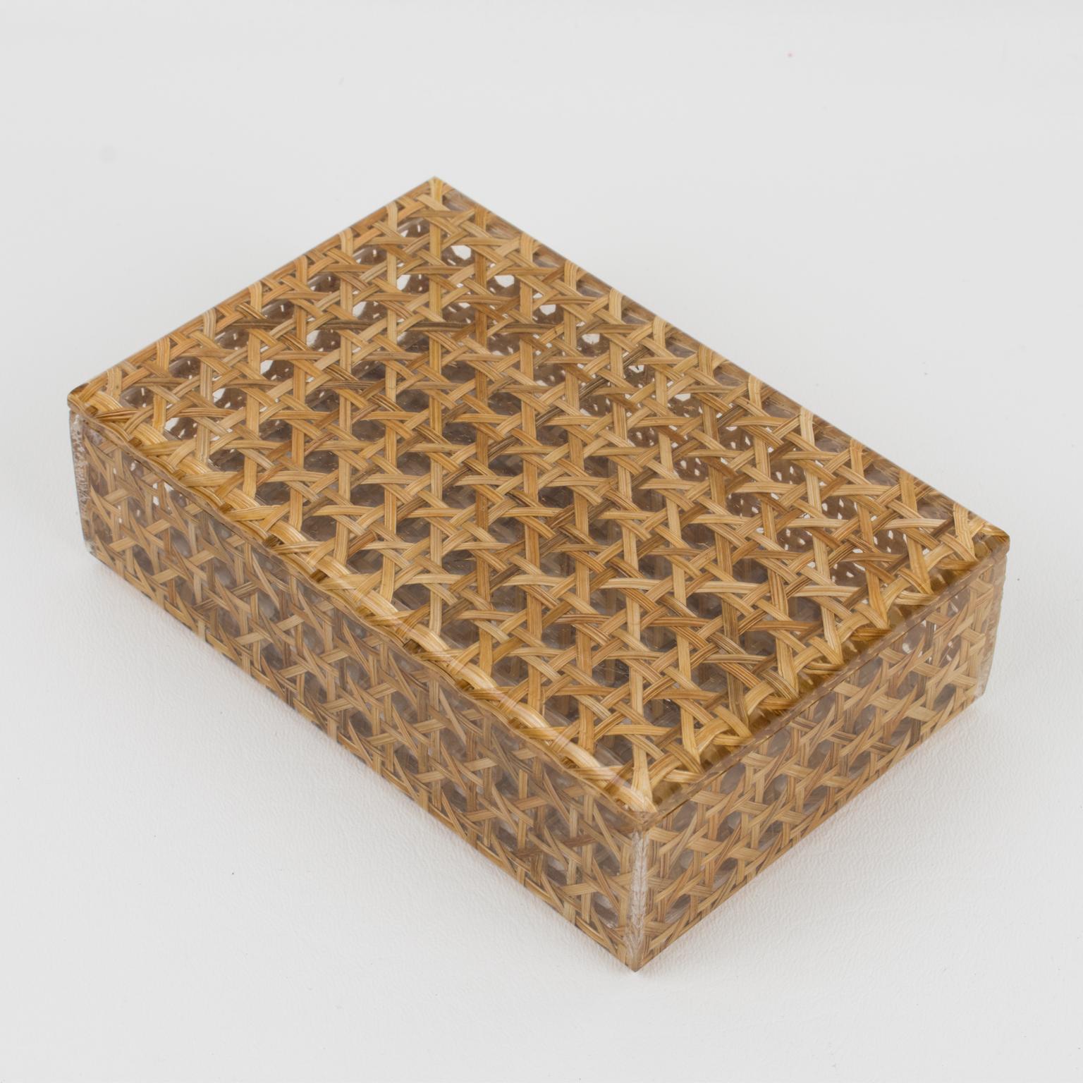French Christian Dior 1970s Lucite and Rattan Box