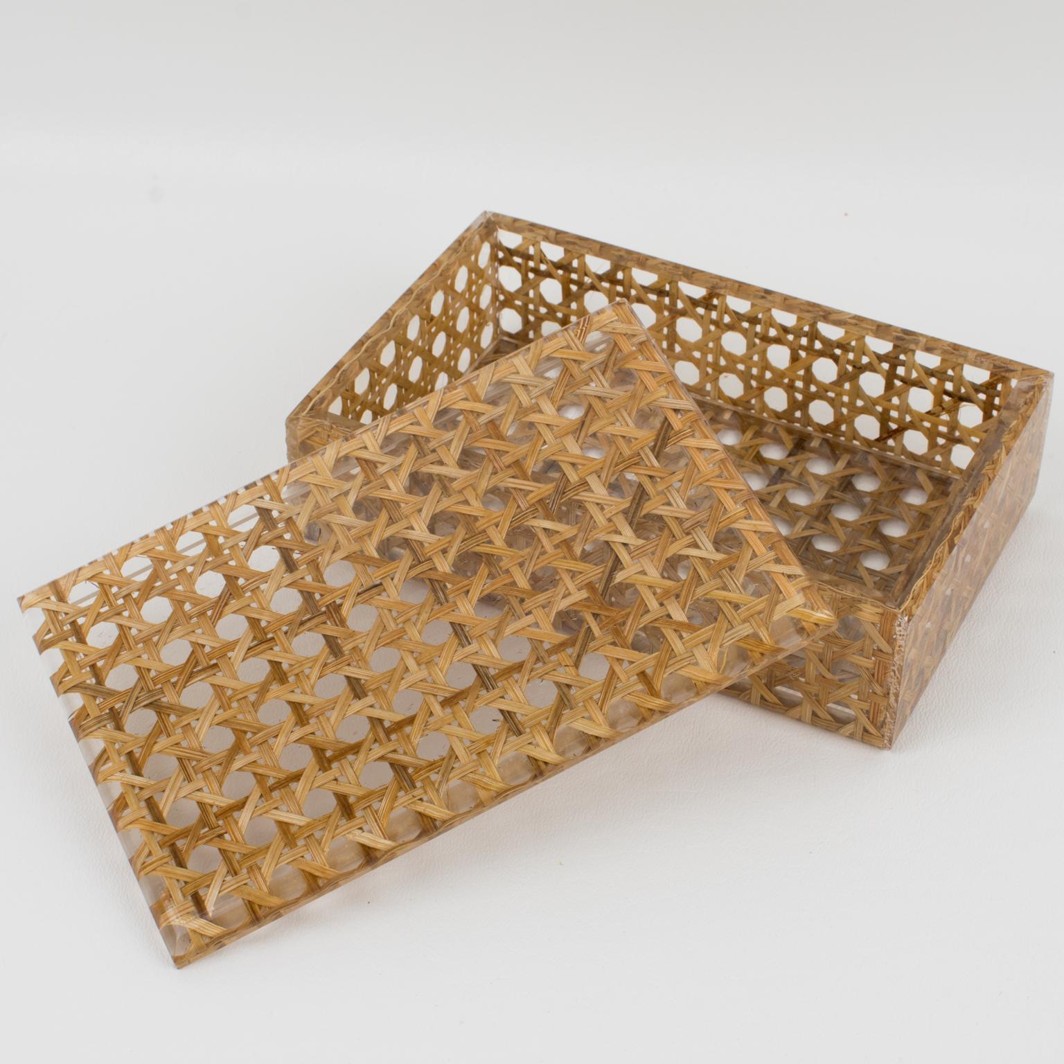 Christian Dior 1970s Lucite and Rattan Box In Excellent Condition In Atlanta, GA