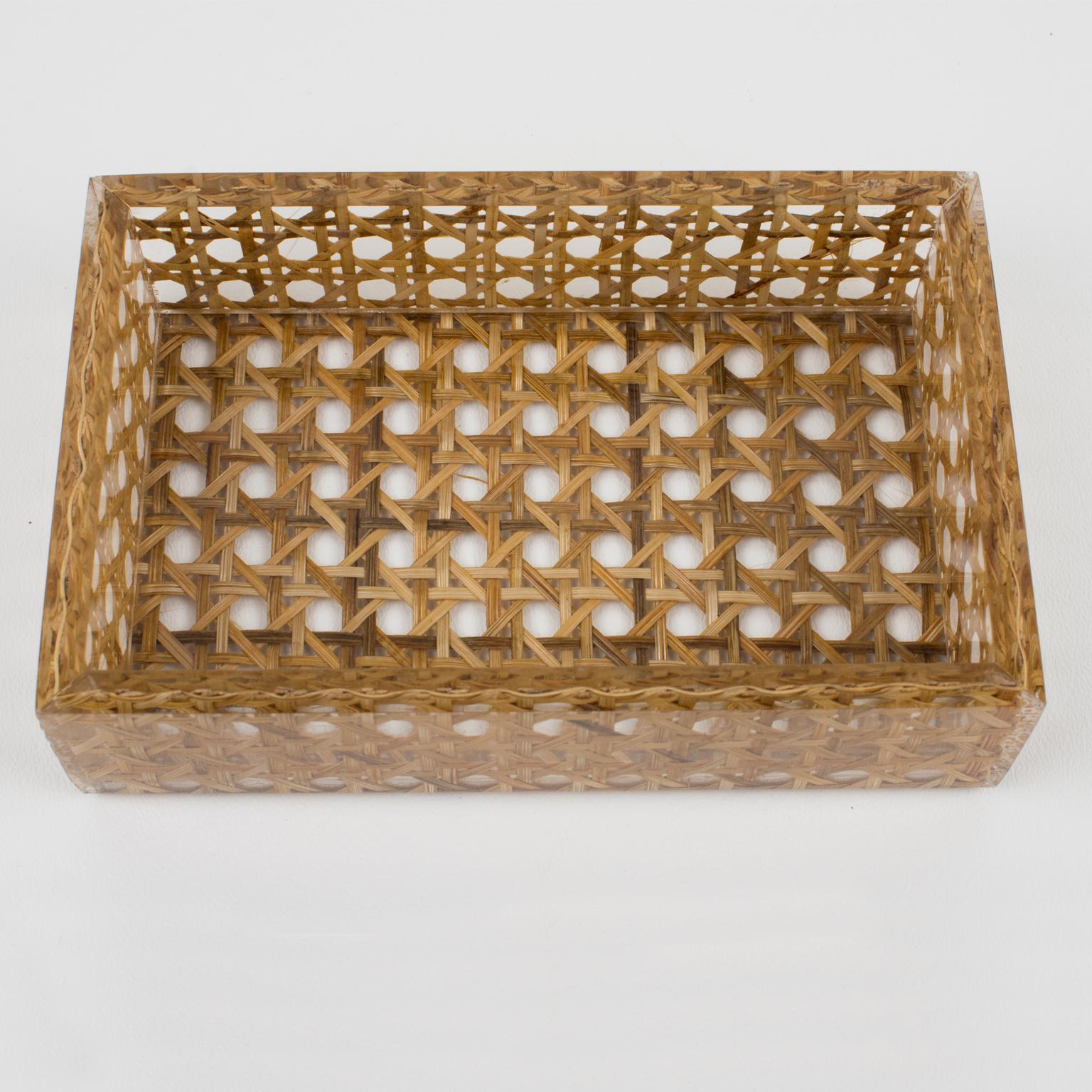 Late 20th Century Christian Dior 1970s Lucite and Rattan Box