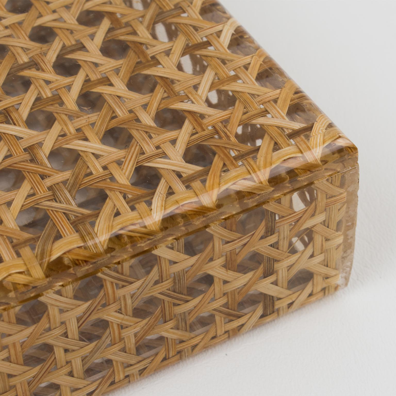 Wicker Christian Dior 1970s Lucite and Rattan Box